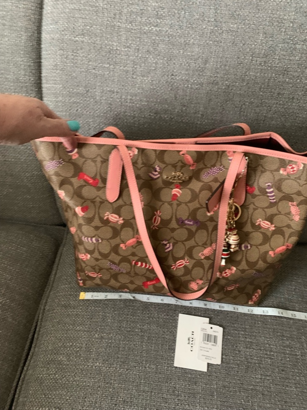 Coach Brown Signature Tote with Pink Candy-Print Trim